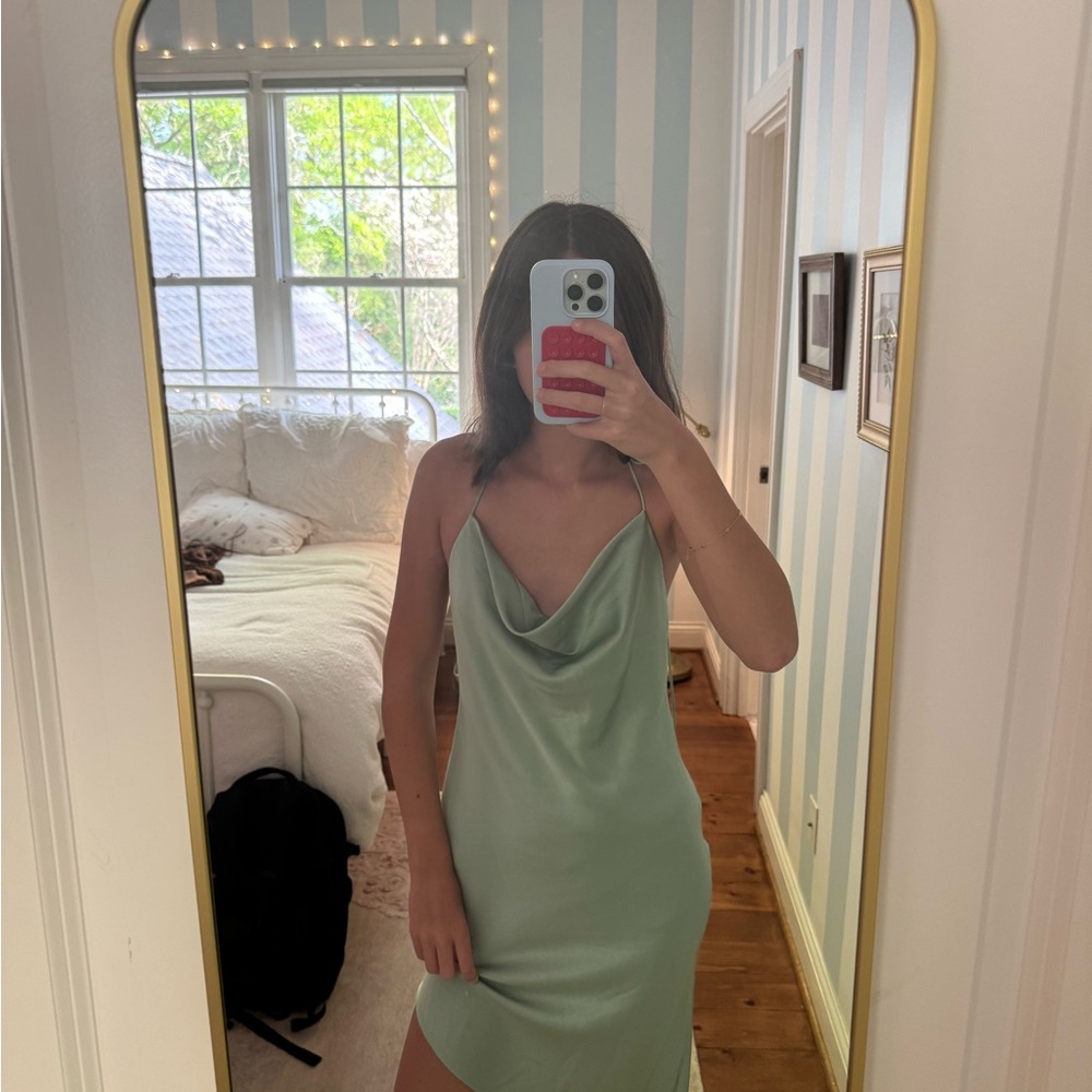 Sleek Green Satin Slip Dress